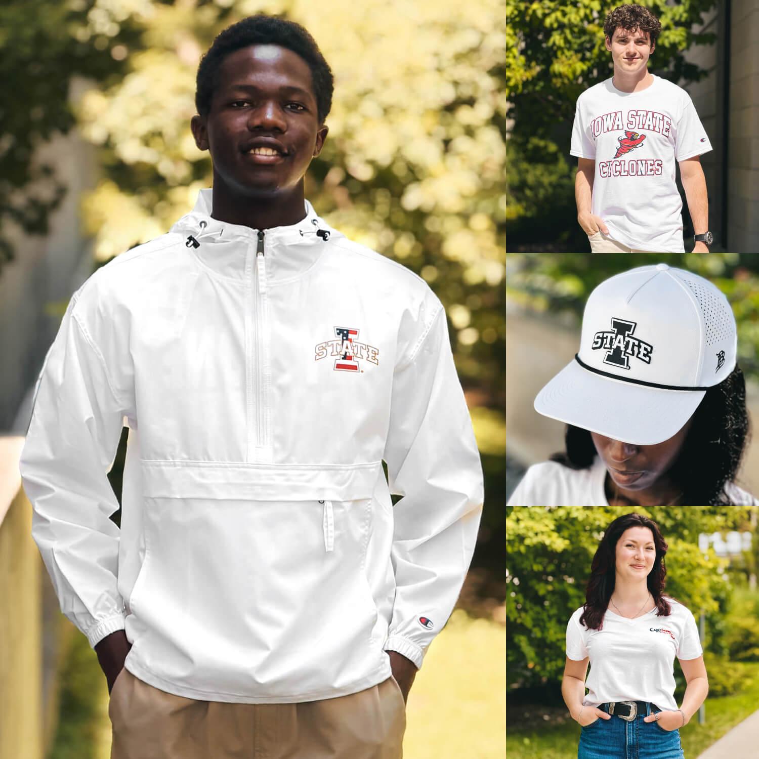 A collage showing Cyclones wearing white Iowa State gear